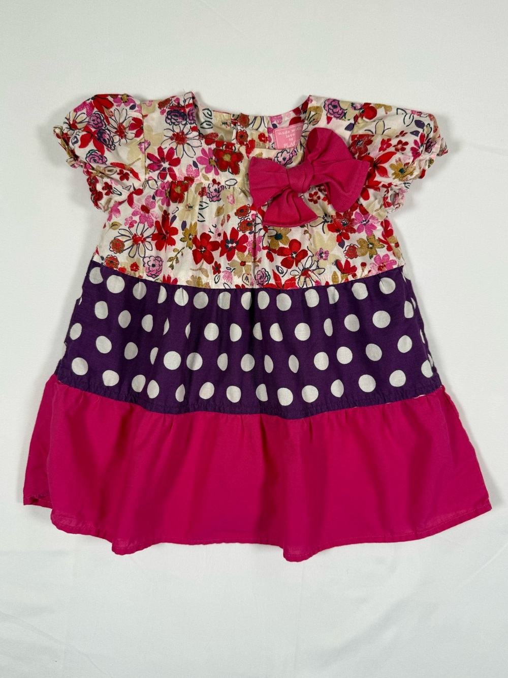 PLACE Girls Floral Polka‎ Dot Bow Dress 0-3m Cottagecore Boutique Retro Coquette - Picture 1 of 11
